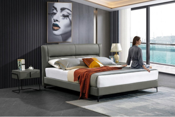 Bedroom leather bed complete bed 3-piece set hotel sets bedside tables.