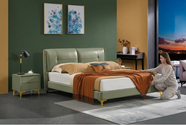 Leather bed upholstered design luxury double hotel bedroom bed design