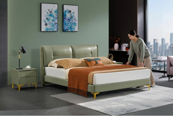 Bedroom set bed nightstand design modern luxury beds leather 3-piece.