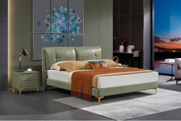 Bedroom set bed nightstand design modern luxury beds leather 3-piece.