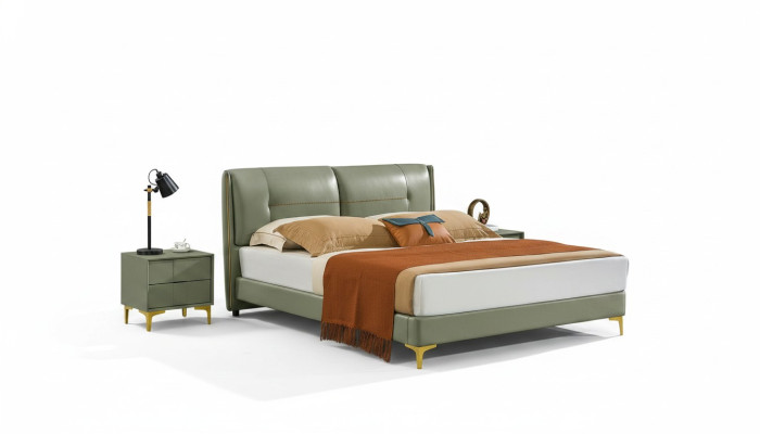 Bedroom set bed nightstand design modern luxury beds leather 3-piece.
