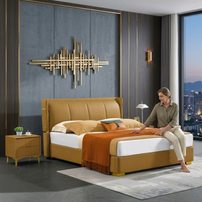 Bedroom set bed nightstand design modern beds group leather
