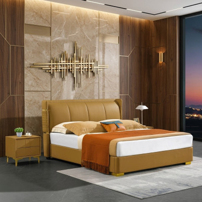 Bedroom set bed nightstand design modern beds group leather