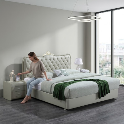 Leather bed bedroom complete bed 3-piece set hotel sets with nightstands.