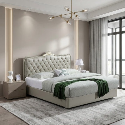 Leather bed bedroom complete bed 3-piece set hotel sets with nightstands.