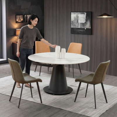Round Table Stainless Steel Marble Imitation Stone Dining Table Dining Room Tables