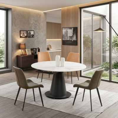 Round Table Stainless Steel Marble Imitation Stone Dining Table Dining Room Tables