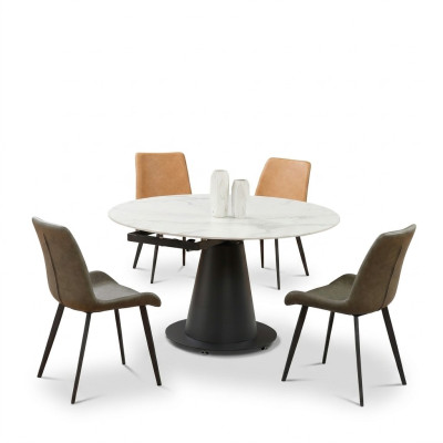 Round Table Stainless Steel Marble Imitation Stone Dining Table Dining Room Tables