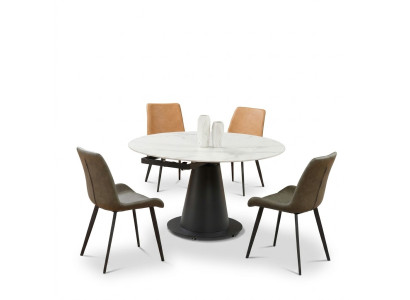 Round Table Stainless Steel Marble Imitation Stone Dining Table Dining Room Tables