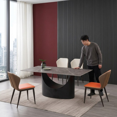 High-quality table luxury tables dining room furniture column base stone look