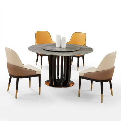 Luxury Design Dining Room Round Dining Table 4x Classic Armchairs