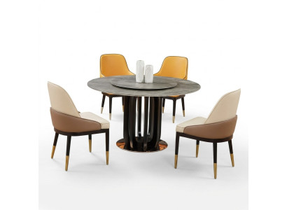 Luxury Design Dining Room Round Dining Table 4x Classic Armchairs