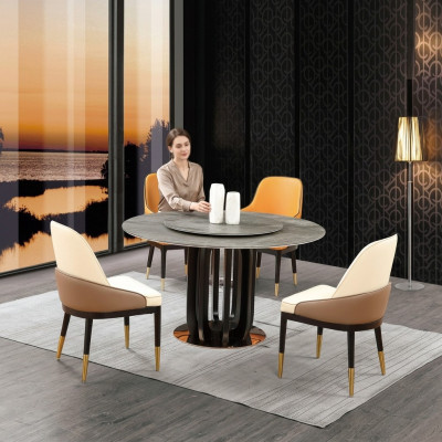 Round table luxury round tables dining room furniture column base stone look