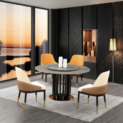 Round table luxury round tables dining room furniture column base stone look