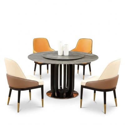 Round table luxury round tables dining room furniture column base stone look