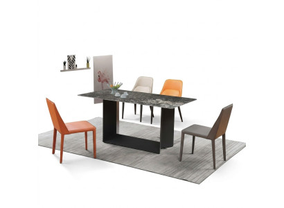 Dining Room Table Set 5-Piece Dining Table Chair Set Leather Stainless Steel Chairs