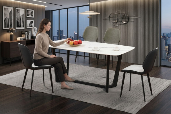 Column table luxury tables dining room furniture complete set 5 pieces.