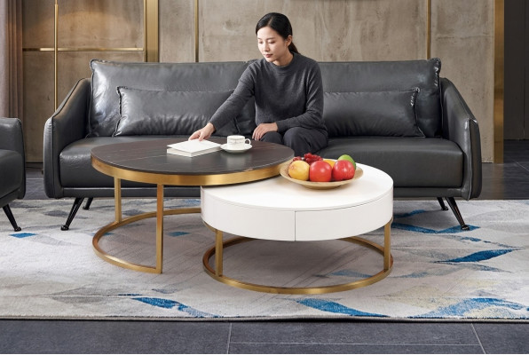 Set of 2x coffee table side table decorative designer living room table