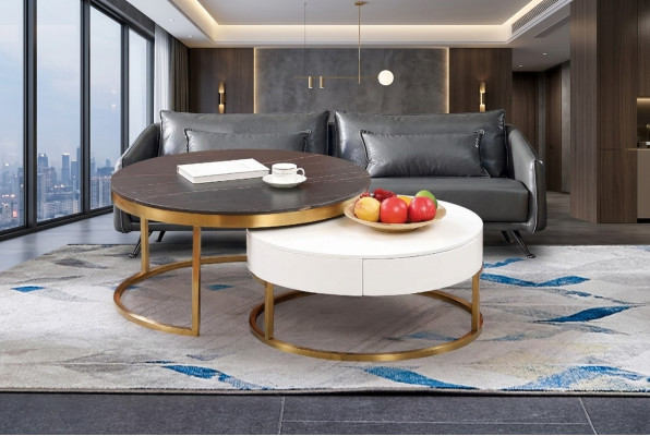 Set of 2x coffee table side table decorative designer living room table