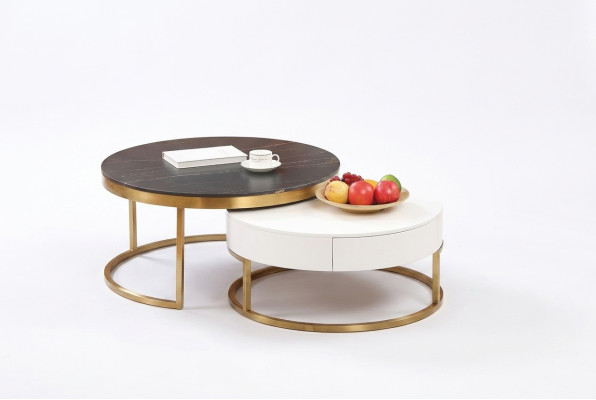 Set of 2x coffee table side table decorative designer living room table