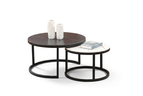 Living room round set 2x coffee table side table designer