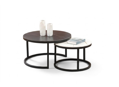 Living room round set 2x coffee table side table designer