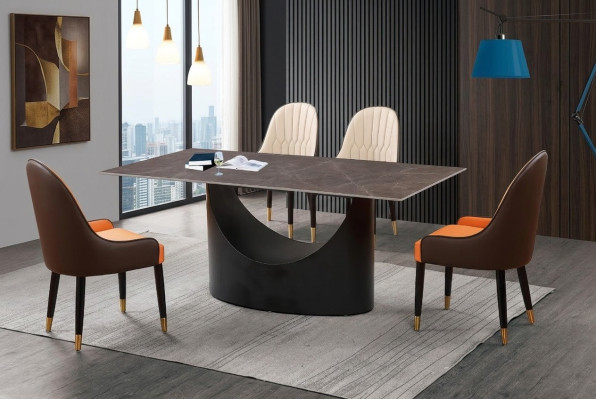 Luxury Table Dining Table Column Base Marble Look Dining Room Furniture
