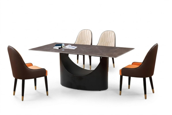 Luxury Table Dining Table Column Base Marble Look Dining Room Furniture