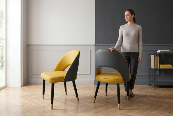 Armchair Chair 1x Dining Room TV Seat Modern Upholstered Chair Yellow