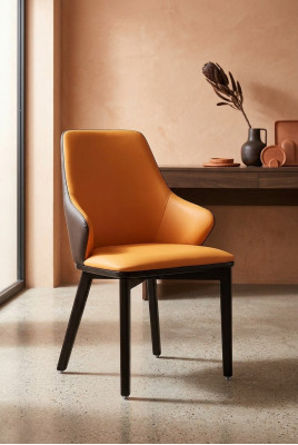 Dining Room 1x Chair Set Seat Genuine Chairs Upholstered Lean Designer Wood Armchair