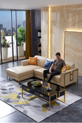 Luxury design corner sofa couch upholstered leather suite living landscape Italy