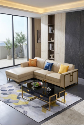 Luxury design corner sofa couch upholstered leather suite living landscape Italy