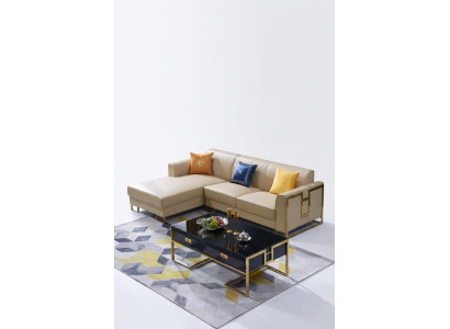 Luxury design corner sofa couch upholstered leather suite living landscape Italy