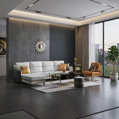 Living room corner sofa L-shaped decorative armchair set modern leather sofa