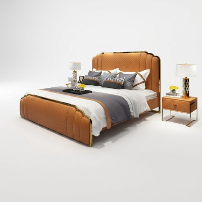 Design Leather Bed Bedroom 3-Piece Set 2x Nightstand Beds Luxury Furniture