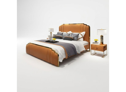 Design Leather Bed Bedroom 3-Piece Set 2x Nightstand Beds Luxury Furniture