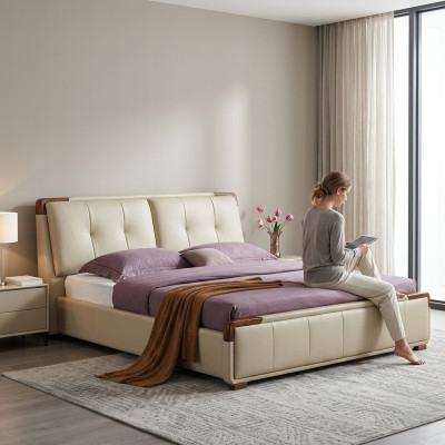 Design bedroom 3-piece set: bed, nightstand, classic luxury bed set furniture.