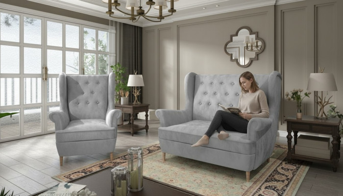 Gray fabric Chesterfield sofa set 2+1 seater sofa couch upholstered velvet