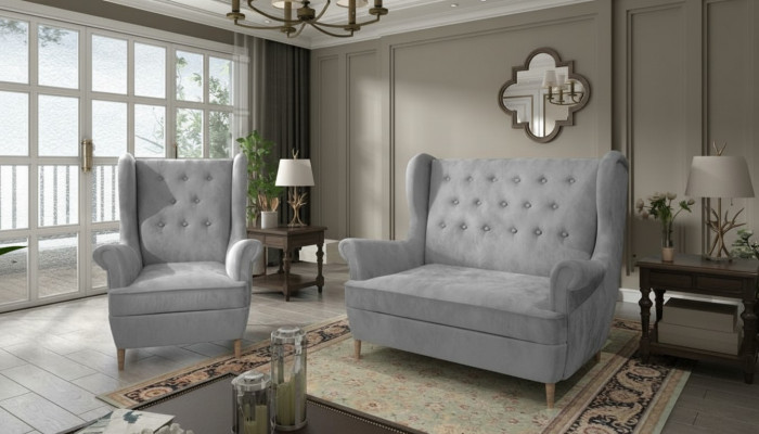 Gray fabric Chesterfield sofa set 2+1 seater sofa couch upholstered velvet