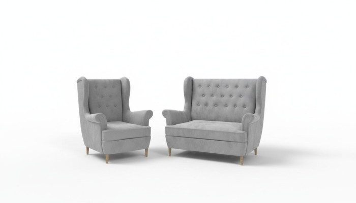Gray fabric Chesterfield sofa set 2+1 seater sofa couch upholstered velvet