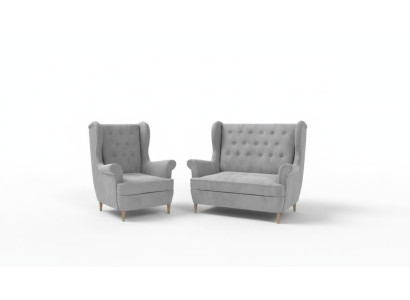 Gray fabric Chesterfield sofa set 2+1 seater sofa couch upholstered velvet