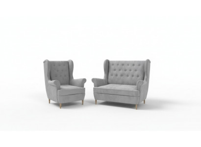 Gray fabric Chesterfield sofa set 2+1 seater sofa couch upholstered velvet