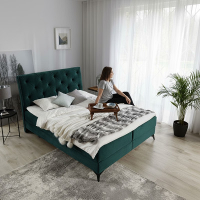 Luxury box spring bed fabric hotel green beds bedroom furniture design velvet new