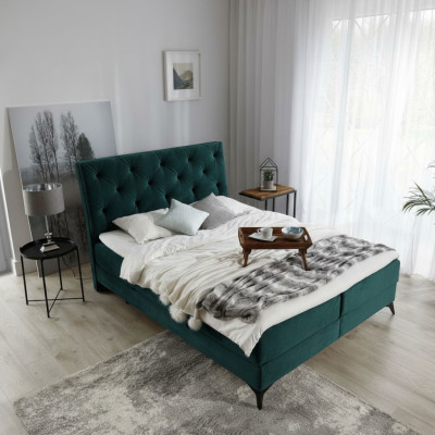 Luxury box spring bed fabric hotel green beds bedroom furniture design velvet new
