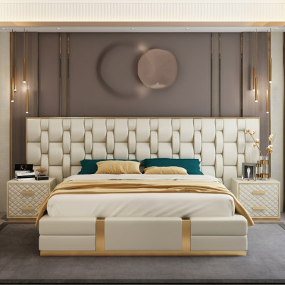 Stainless Steel Luxury Bed Metal Leather Beds Hotel Chesterfield 180x200