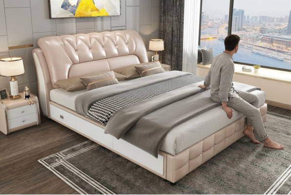Designer bed, upholstered design, luxury double hotel beds 180x200 cm
