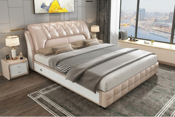 Designer bed, upholstered design, luxury double hotel beds 180x200 cm