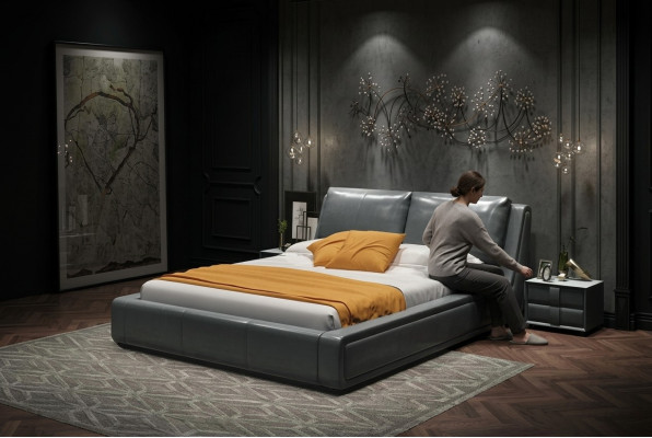Designer bed luxury double leather hotel metal beds double bedroom new