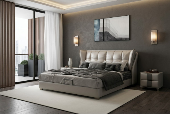 Gray bedroom beds upholstered bed Chesterfield Italian furniture