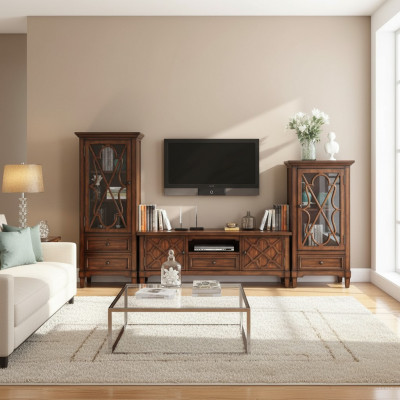 Living Room Wall Unit Sideboard Design 2x Cabinet RTV Lowboard Sideboard 3-piece Set Display Cabinet